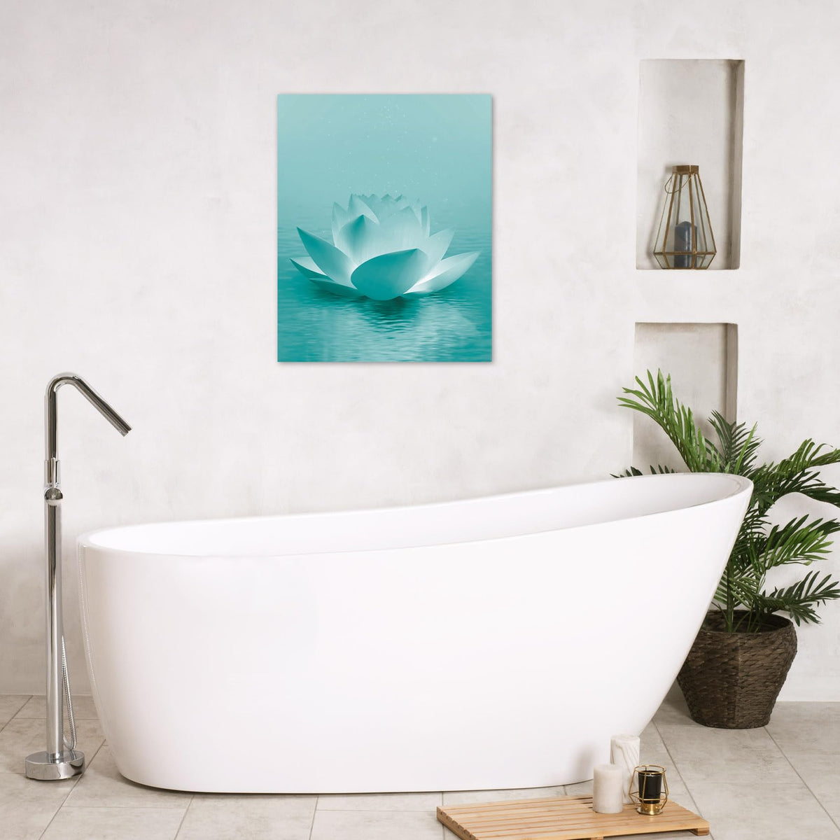 Teal Water Lily Wall Art (Teal and Green / 16"L x 12"W)