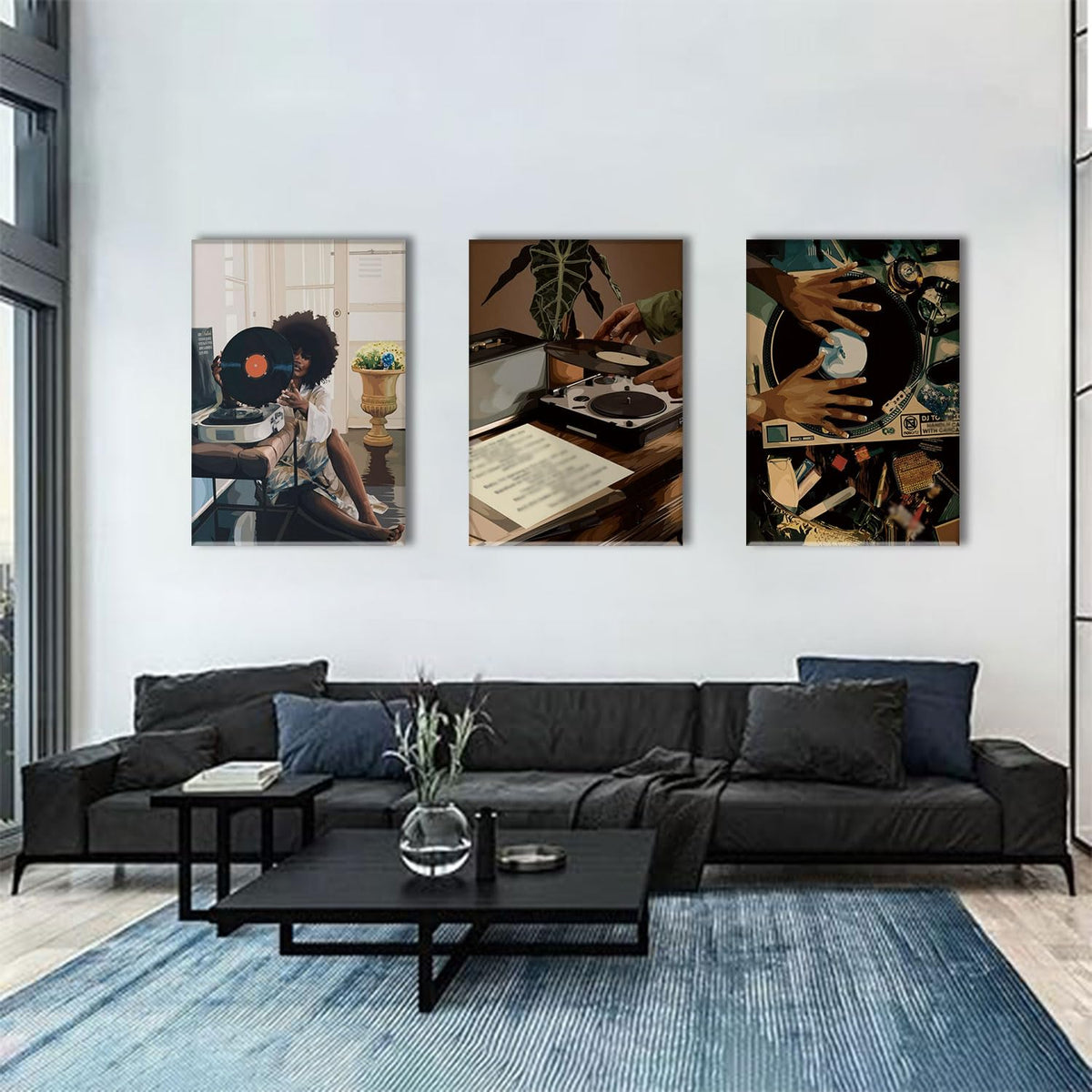 3 Piece Black Girl Wall Art African American Wall Decor Black Woman Canvas Art Fashion Music Pictures Dj Studio Paintings Trendy Artwork For Living Room Bedroom (Record Girl / 12x16in)