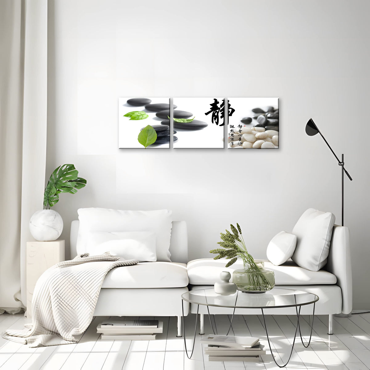 Small Size Traditional Chinese Painting of Zen Stones Canvas Prints 3 Panels Chinese Calligraphy Art Paintings Wall Art Poem Print Painting Framed 14x14inches 3pcs (stone / 14x14 inches (3 pieces))