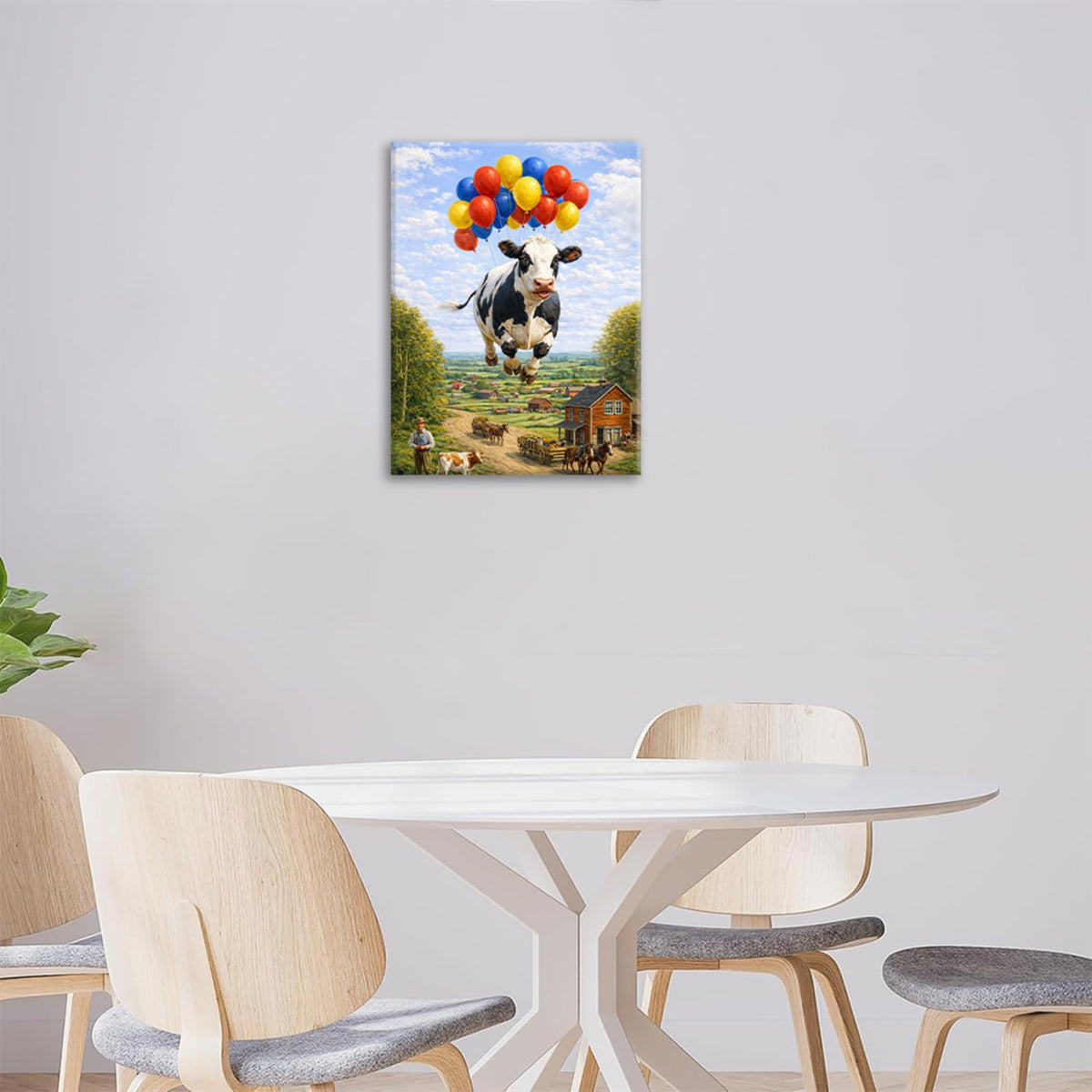 Farmhouse Dairy Cow Wall Art Funny Cow Wall Decor Farm Painting Balloon Canvas Pictures for Bathroom Kitchen Dining Room Living Room 12"x16" (Balloon Cow / 16"L x 12"W)