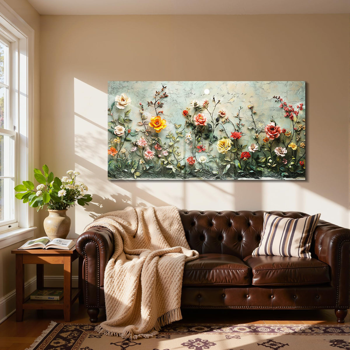 Floral Oversized Wall Art French Country Romantic Rose Retro Decor (Rose Manor / 57"L x 29"W)