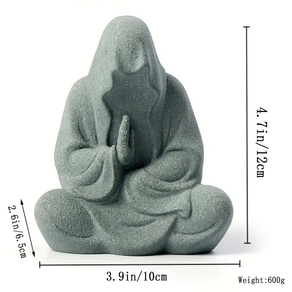 Aquarium Buddah Statue Sandstone Zen Buddha Sculptures for Garden Fish Tank Home Decorations (2)