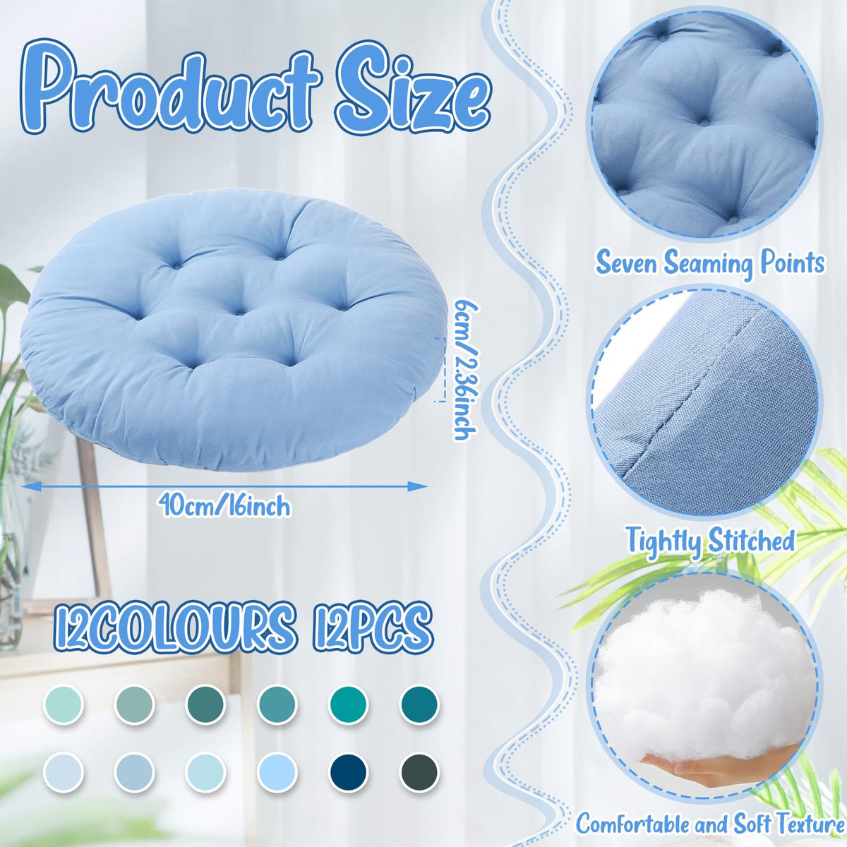 12 Pcs Round Floor Pillows Cushions Seating 16 x 16 Inches Floor Round Cushions for Kids Toddlers Flexible Reading Chair Pillows for Classroom Home School Playing Supplies (Multicolor)