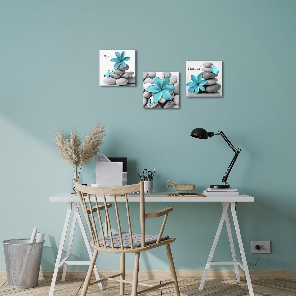 Teal Bathroom Wall Decor 12"x12"x3Pcs (Blue)