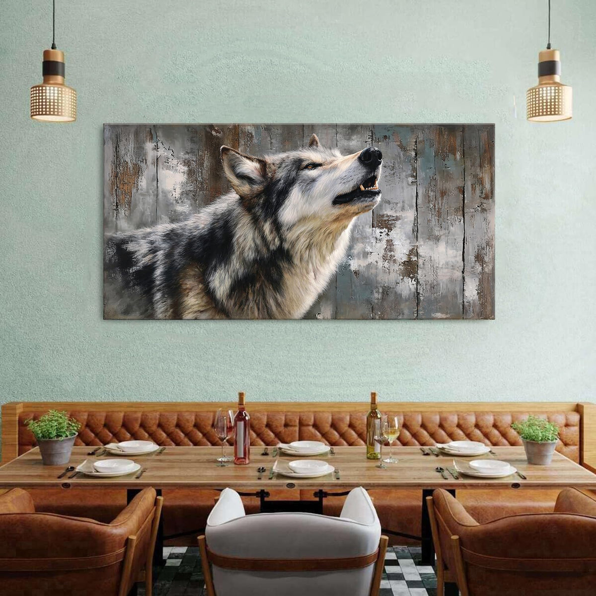 Woodland Nursery Canvas Wall Art Retro Wolf Picture Abstract Wildlife Animal Prints Poster Forest Scenery Hunting Wild Animals Painting Nature Artwork for Bedroom Living Room Men Cave Decoration 30x60" (57.8"L x 30"W / Wolf)