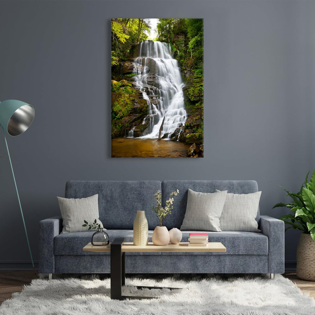 Mountain Canvas Wall Art for Living Room Nature Waterfall Wall Decor Green Forest Pictures Prints USA Montana Landscape Photo Wilderness Posters Painting Artwork Kitchen Bathroom Decorations 32x48" (32"L x 48"W / Nature17)