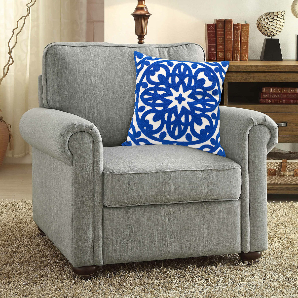 Embroidered Decorative Throw Pillow Cover 18"x 18" (Royal Blue / 18" x 18" (Pack of 1))