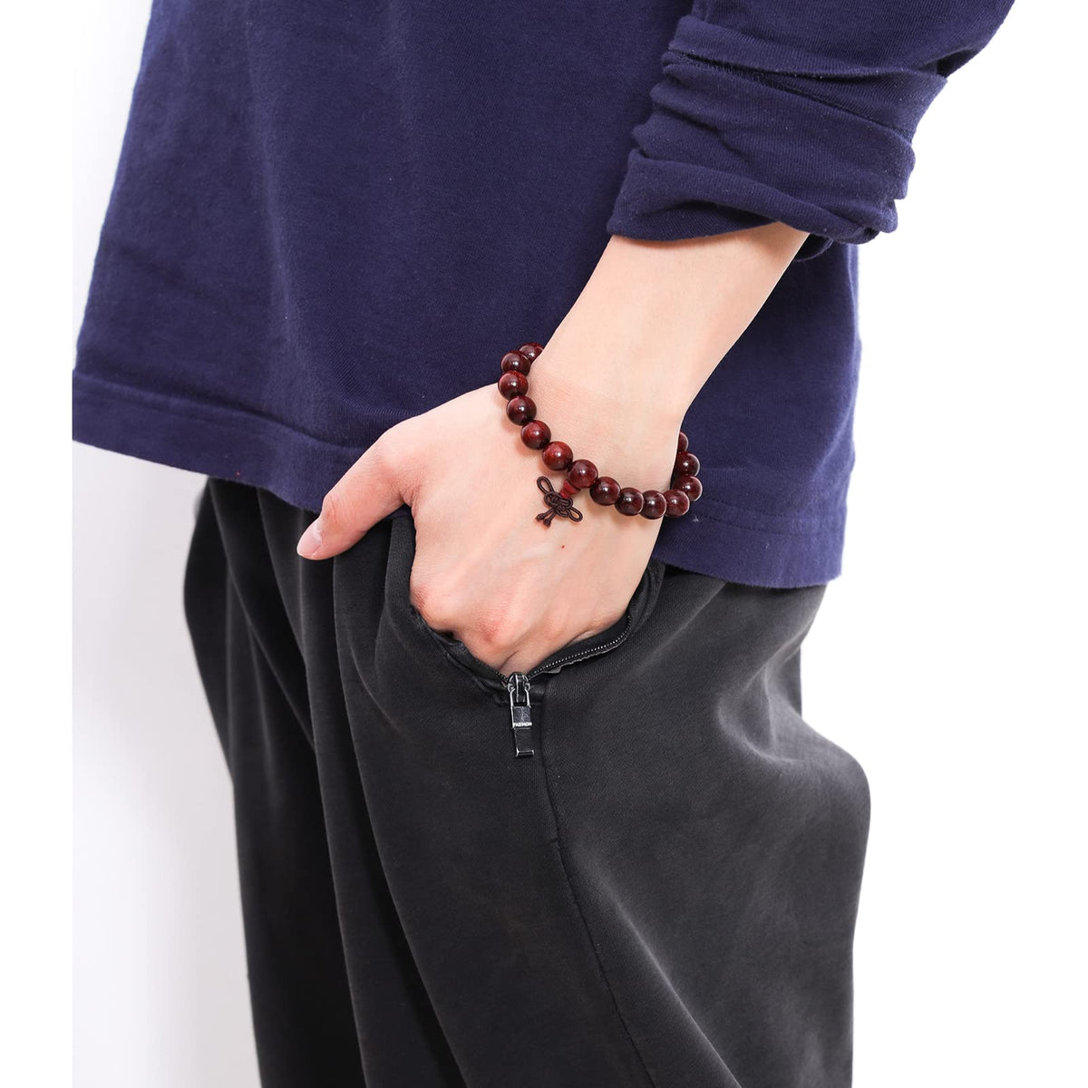 Thuja sutchuenensis Wooden Beaded Stretch Bracelet for Men Women Natural Woods Bead Wristlet for Man Woman (B3:10MM Bloody Wood)