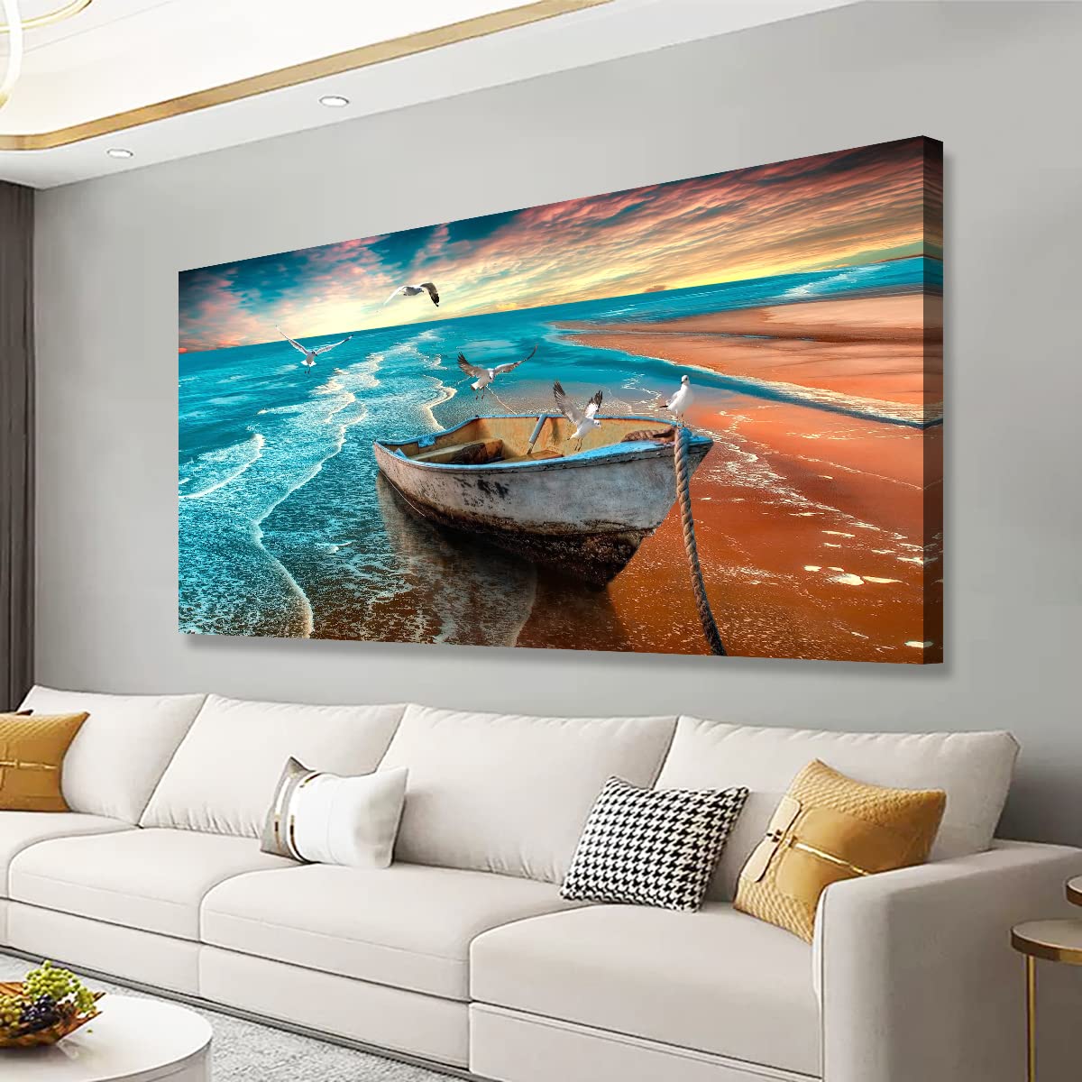 Beach Sunset Pictures Canvas Wall Art For Living Room Bedroom Wall Decor (40"L x 20"W / Beach Sunset Pictures Canvas Art)