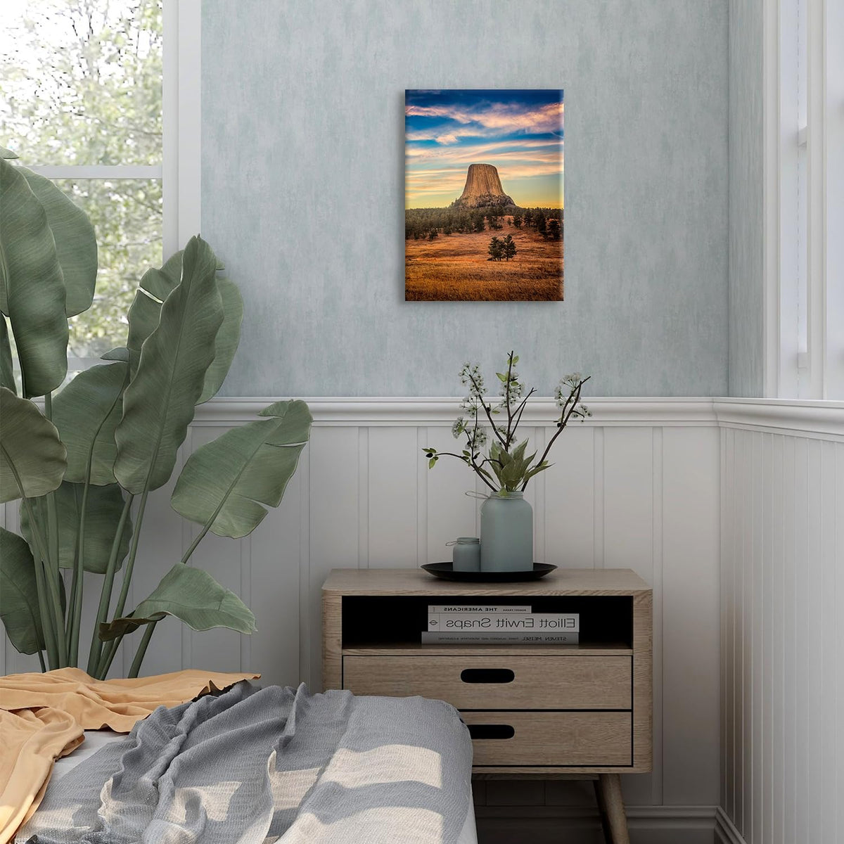 Sunset Mountain Canvas Wall Art Nature Devils Tower Landscape Wall Decor Wyoming National Park Posters National Monument Scenic Photo Prints Artwork for Living Room Bedroom Home Decoration 12x16" (16"L x 12"W / Devils Tower)