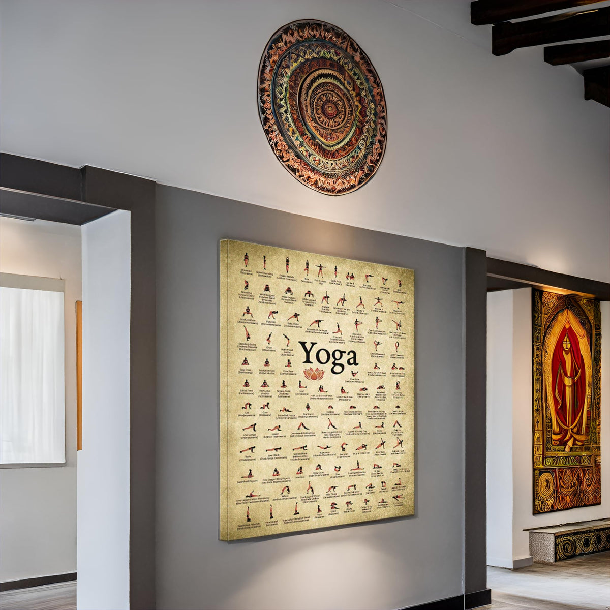 Vintage Yoga 100 Yoga Poses Poster Wall Art Position Home Gym Wall Decor (24"L x 16"W / Yoga)