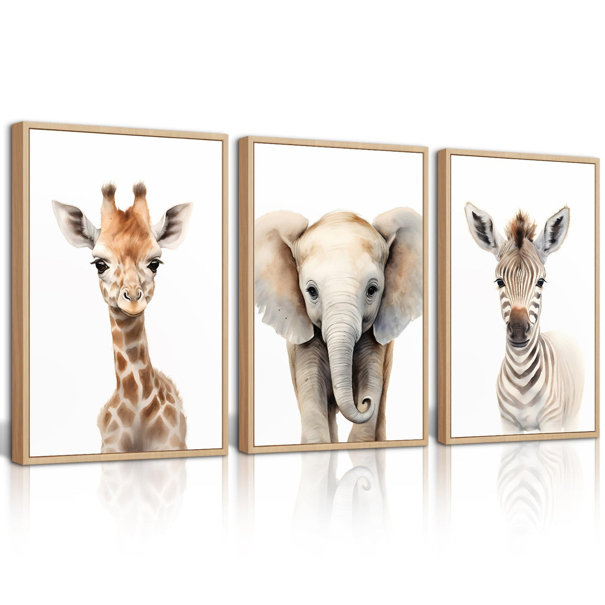 Nursery Animal Wall Art Safari Baby Wall Decor Boy Room Nursery Canvas Prints Jungle Animal Art Pictures Kids Cute Safari Poster for Girl Bedroom 16x24 Inch Unframed Set of 3 (16x24 Inch Unframed / Elephant Giraffe Prints)
