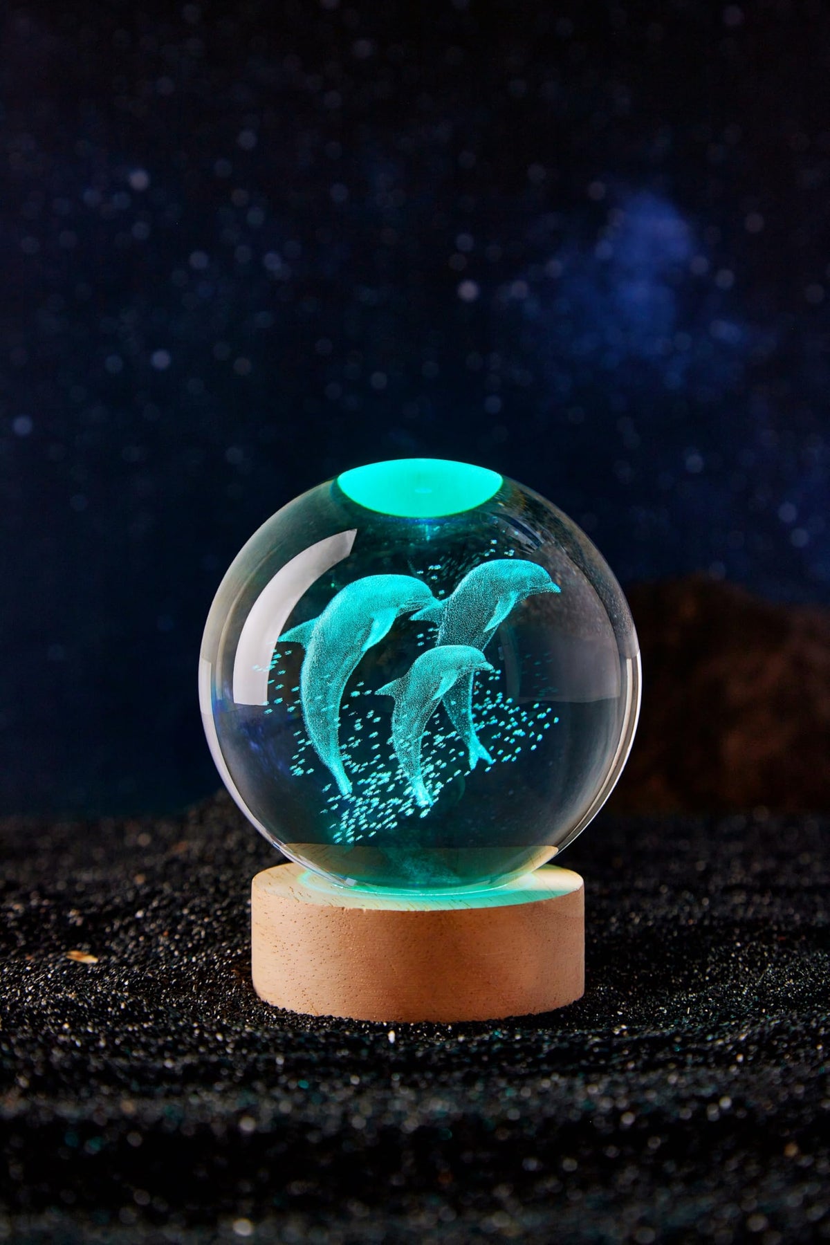 Large Dolphin Crystal Ball Night Light with Woodern Base (Sea World)