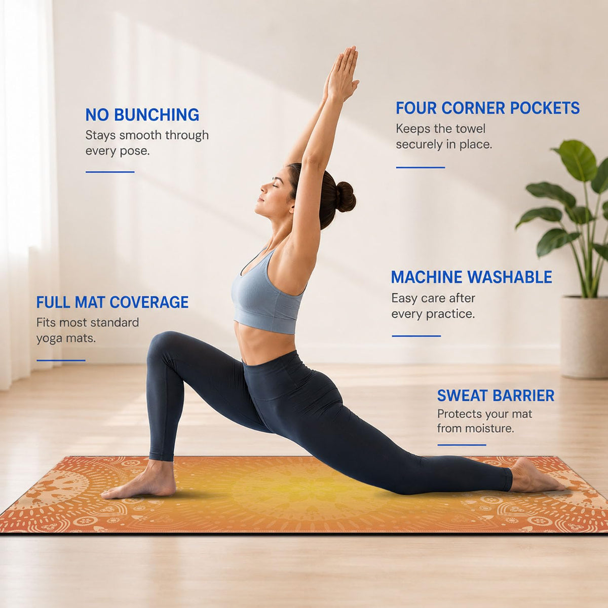 Yoga Mat Towel (Orange Flower-01 / Large)