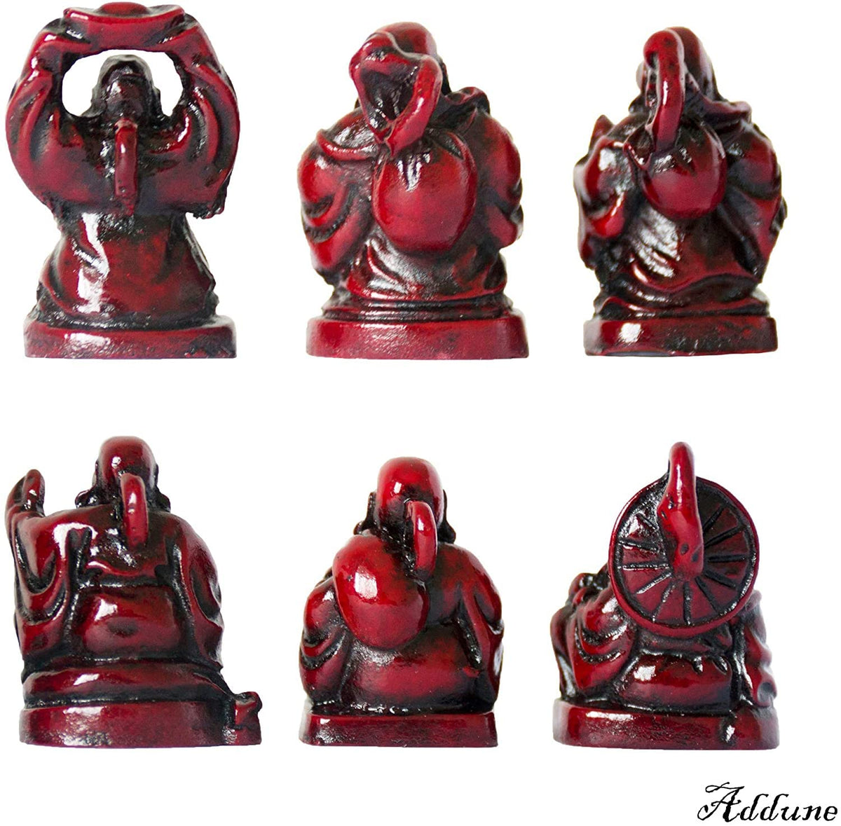 Set of 6 Chinese Laughing Lucky Buddha Statues Resin Happy Buddha Figurines Feng Shui for Luck Wealth Good Gift and Collection (Dark Red / 1'')