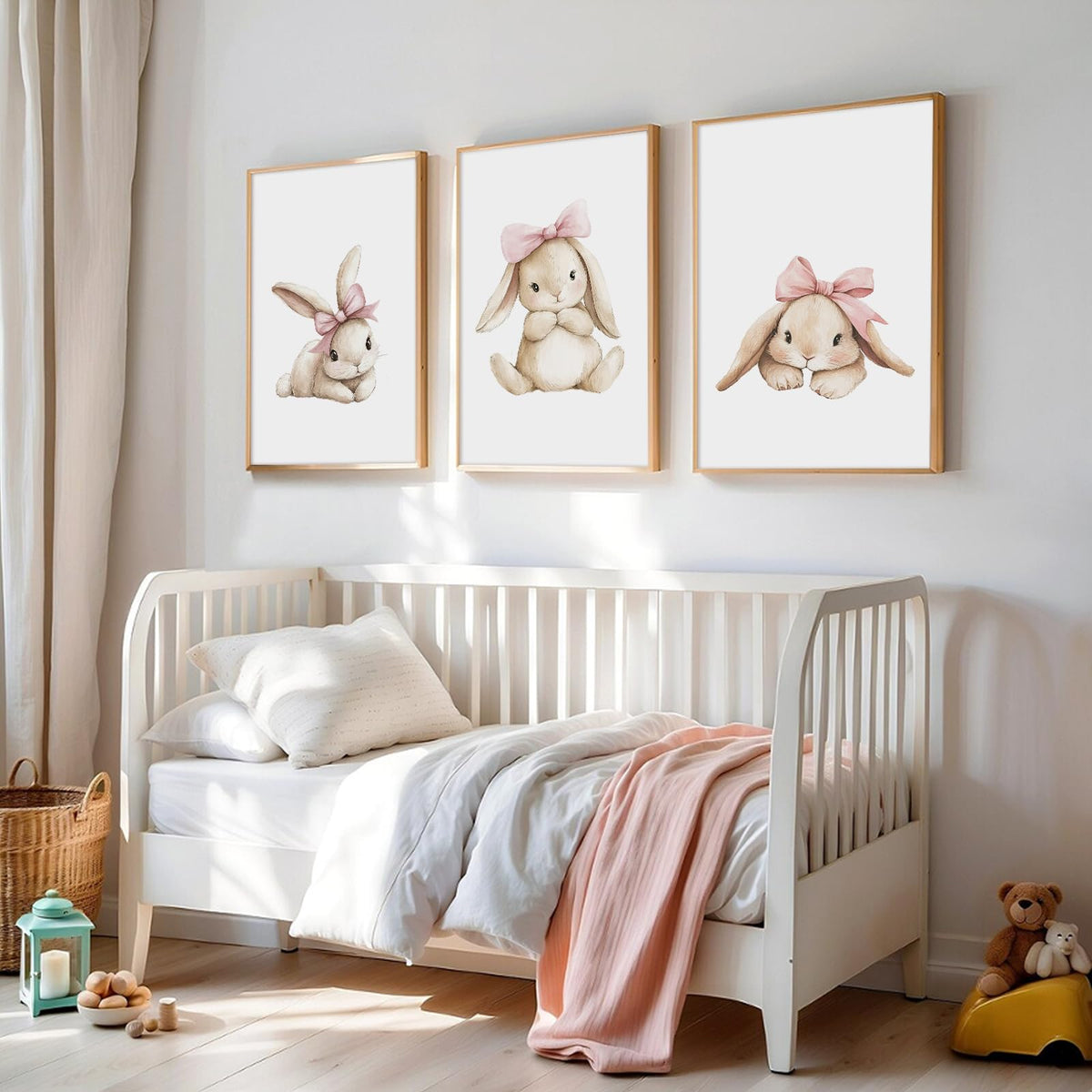Nursery Bunny Wall Art Decor Bunny Prints Baby Girl Room Canvas Wall Art Decor Pink Baby Girl Nursery Painting Woodland Rabbit Spring Artwork Poster for Bedroom 12x16x3 Inch Unframed (12x16 Inch Unframed / Cute Rabbit Prints)