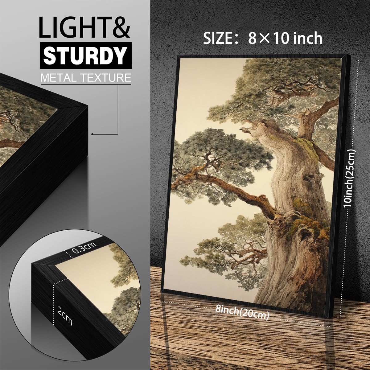 Vintage Japanese Pine Tree Black Framed Wall Art Oriental Asian Tree Canvas Posters 8x10 inch Japan Scenery Room Aesthetic Prints Calm Earthy Forest Botanical Painting for Home Bedroom Living Room Office (Black Framed / Japanese Poster / 10"L x 8"W)