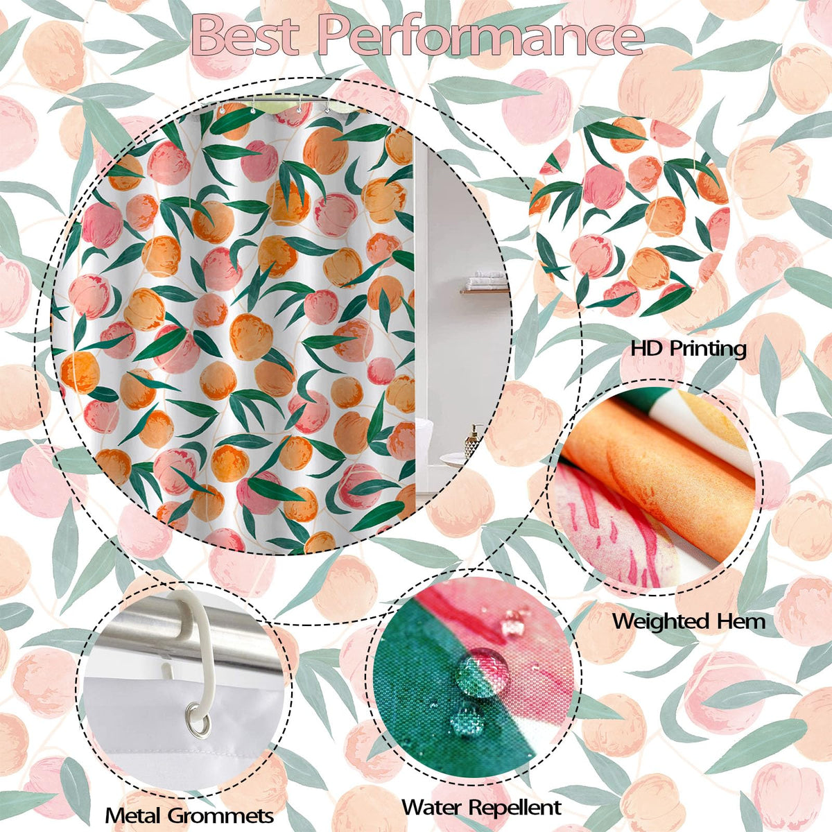 Peach Shower Curtain (Peach / 36"W x 72"L (Pack of 1))