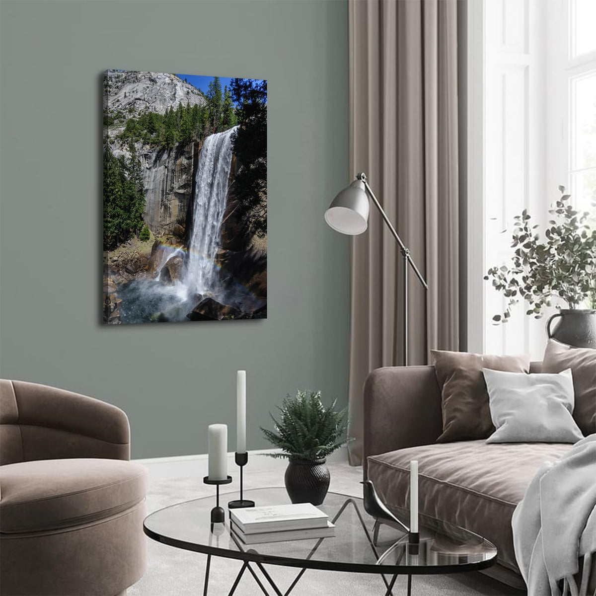 Yosemite National Park Large Wall Art for Living Room California Travel Scenery Pictures Nature Landscape Painting Poster Modern Waterfall Forest Canvas Artwork for Office Home Decorations 32x48" (48"L x 32"W / Rainbow)