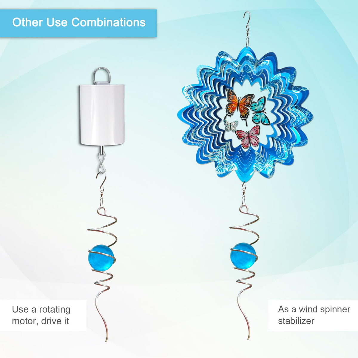 Gazing Ball Spiral Tail with 11inch Tail and 2inch Blue Glass Orb (Blue Glass Orb)