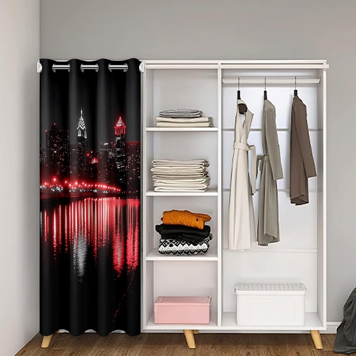 Golden Gate Bridge Door Curtain for Doorway Privacy 52x80 Inch 1 Panel Kids Nightscape Closet Cover Teens City Scenery Room Divider Curtain Breathable Soft Lightweight Black Red Room Decor (Carbon Black Red / 52"W x 80"L (Pack of 1))