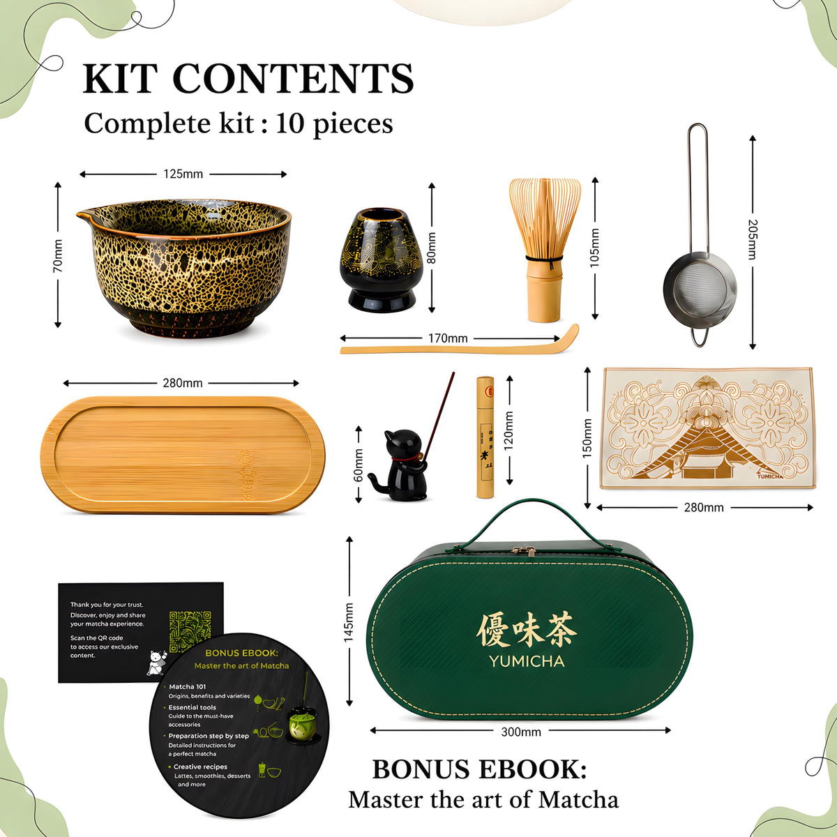 YŪMICHA Matcha Whisk Set (Green/Black)