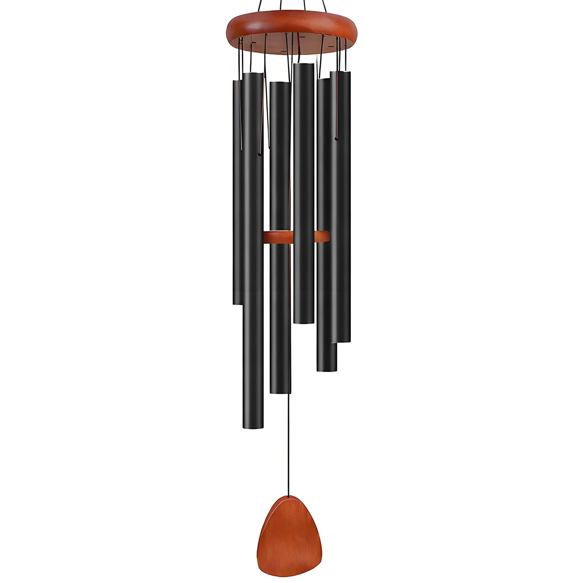 35” Large Black Aluminum Wind Chimes with Brown Wooden Cap for Outside (Black Aluminum Wind Chimes With Brown Wooden Cap)