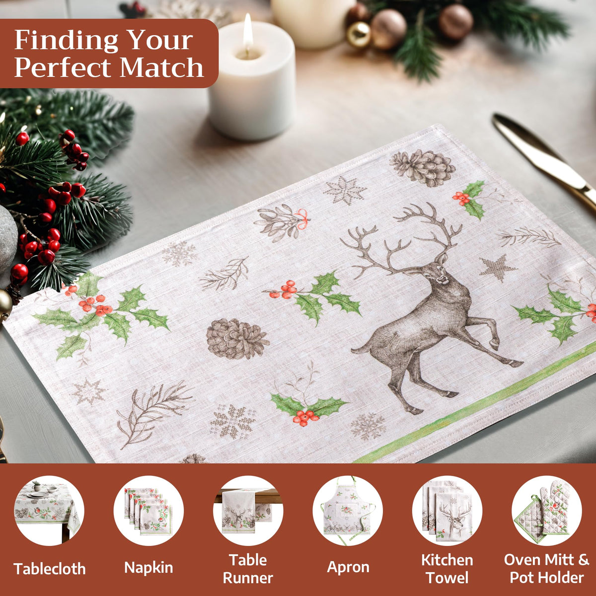 Placemats Set of 4 Reusable 100% Cotton (075 - Christmas Dew / 13" X 19" (Pack of 4))