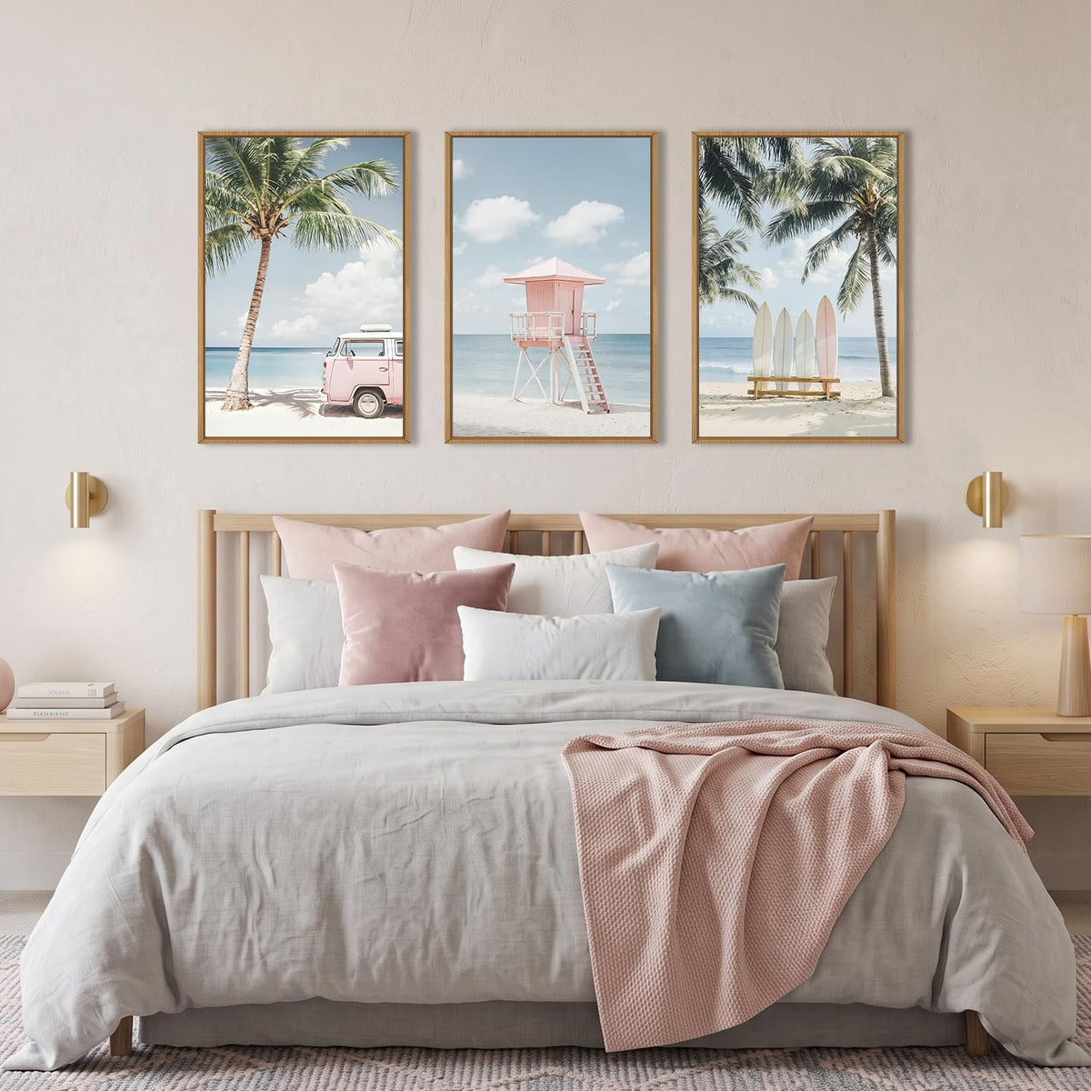 Beach Coastal Seascape Framed Canvas Wall Art Set (Beach Seascape Wall Art / 16"L x 24"W)