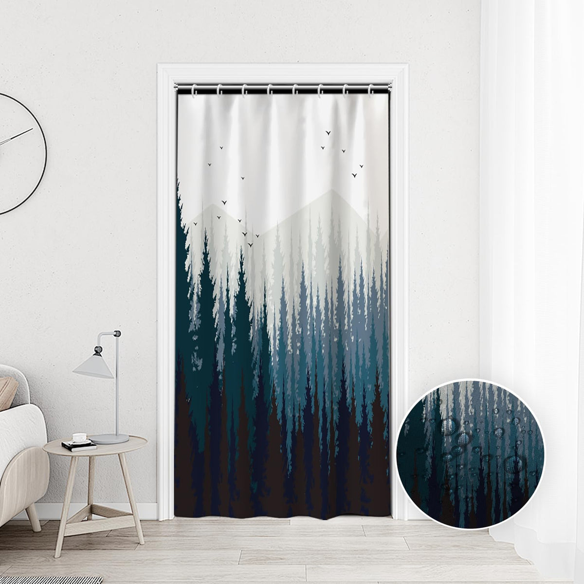 48x72inch Misty Forest Shower Curtain Fantasy Foggy Pine Tree Birds Landscape Woodland Natural Rustic Camper Bath Curtain Waterproof Fabric Polyester for Modern Home Bathroom Decor with Hooks (48"W x 72"L (Pack of 1) / Blue)