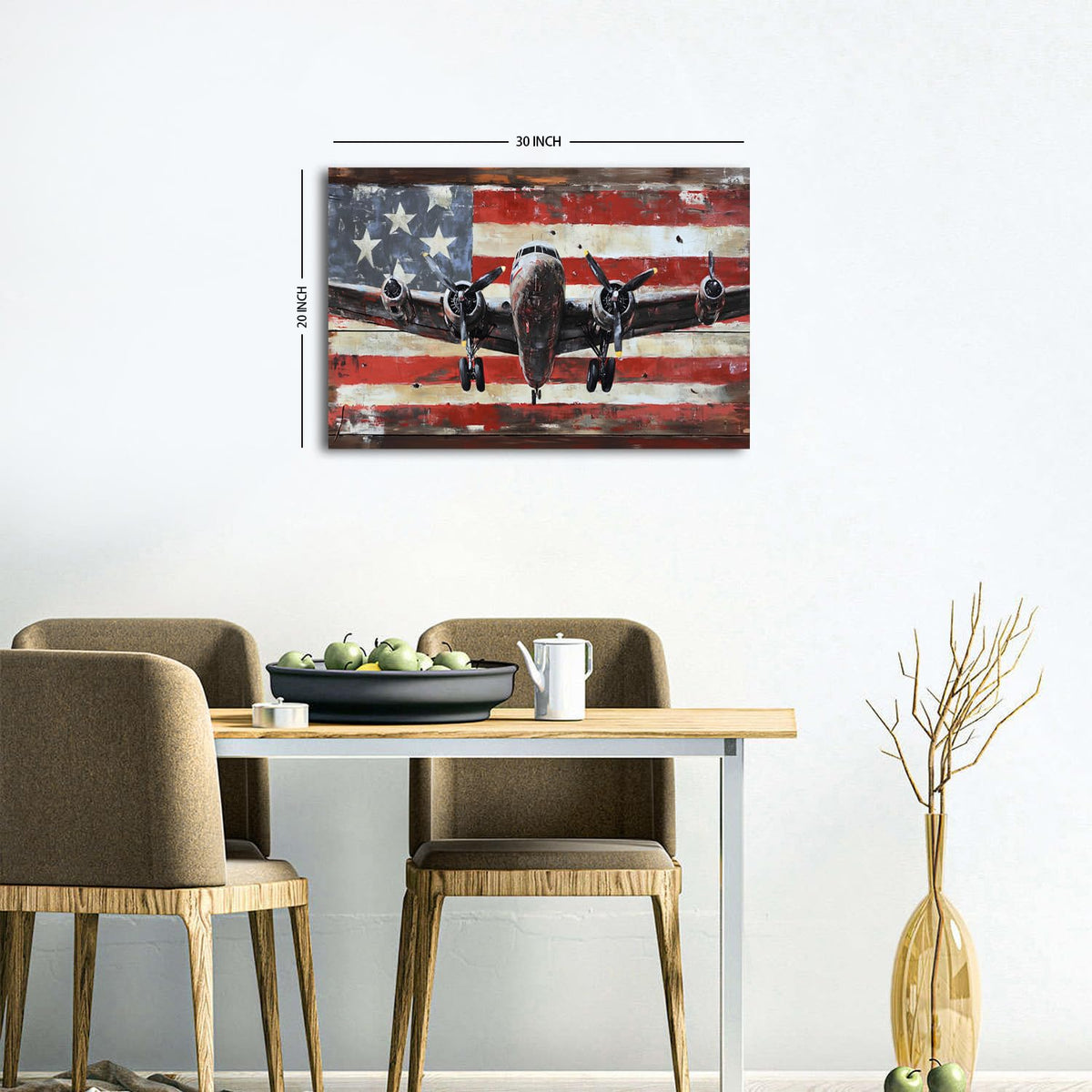 Airplane Wall Art Aviation Decor for Men Office Living Room Home Decorations Vintage Airplane Propeller Wall Decor Retro American Flag Poster Kids Boys Military Fighter Canvas Pictures Artwork 20x30" (30"L x 20"W / Airplane)