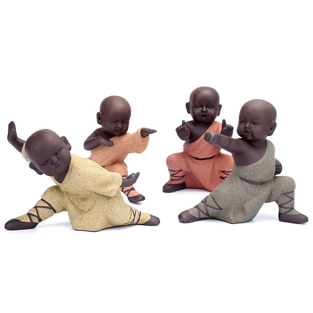 Miniature Buddha Figurine Ceramic Little Cute Buddha Statue Monk Figurine Creative Baby Crafts Dolls Ornaments Gift Chinese Delicate Ceramic Arts and Crafts kung fu Little Monks (Type 4)