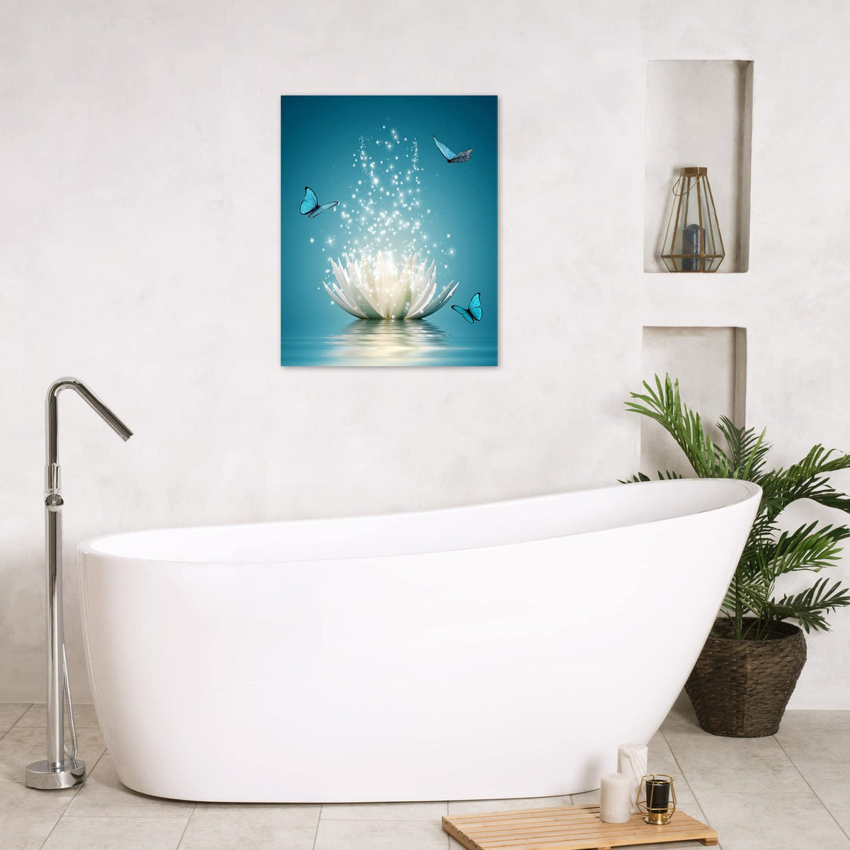 Water Lily Wall Art (Teal and White / 20"L x 16"W)