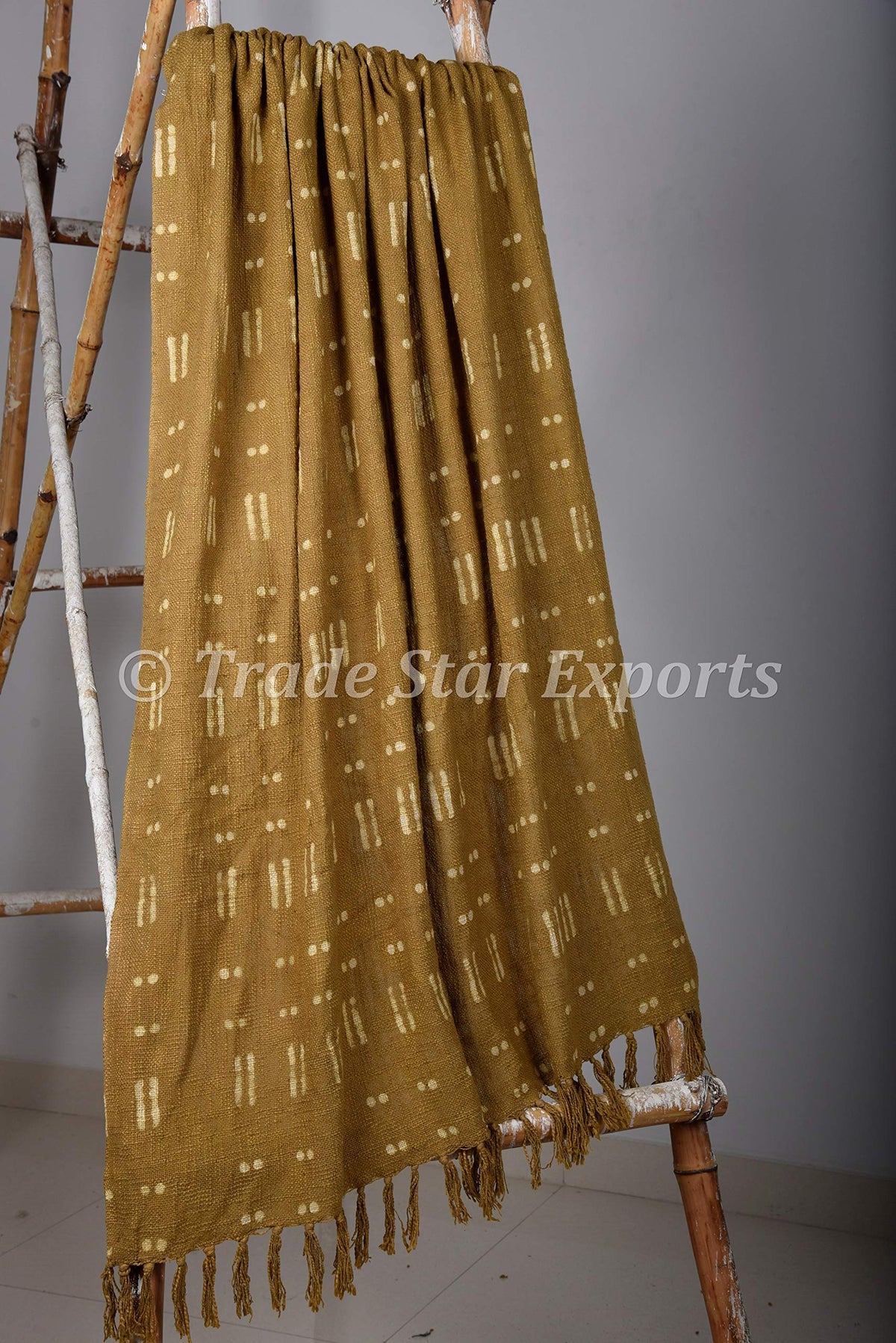 Indian 100% Cotton Soft Tassel Blanket Boho Tribal Throw Deorative Block Print Throw Blanket for Couch (Olive Green / Blossom (120 x 170 Cms))