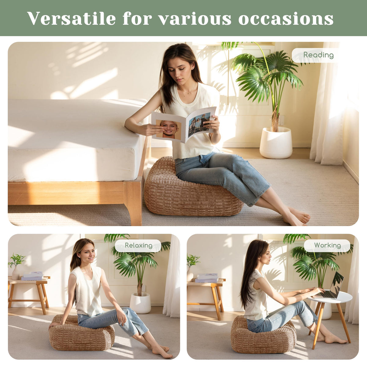 8" Floor Pillow Cushion for Adults (Square Coffee / 8" Thick(Pack of 2))