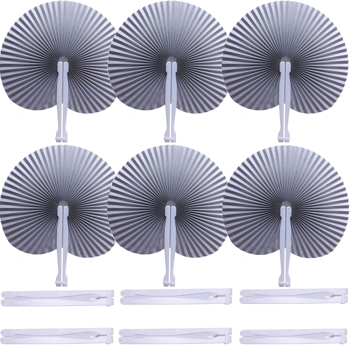 20 Pieces Silver Round Paper Fans (Silver / 20 PCS)