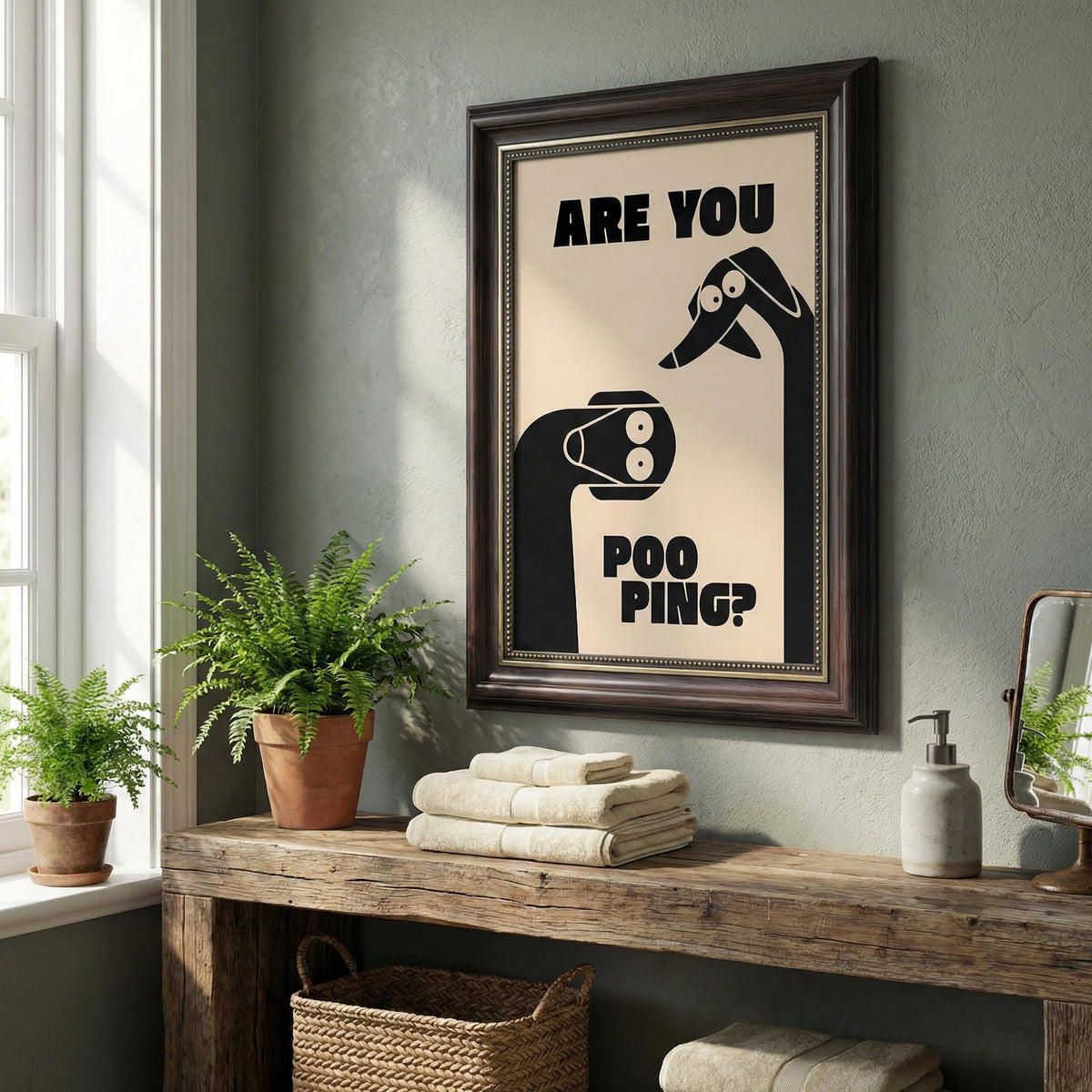 Dark Brown Framed Funny Bathroom Dog Canvas Wall Art Are You Pooping Wall Decor Picture Humor Bathrooms Animal Poster Print Painting for Toilet And Restroom Prepare To Hang (Bathroom Dog / 16"L x 12"W)