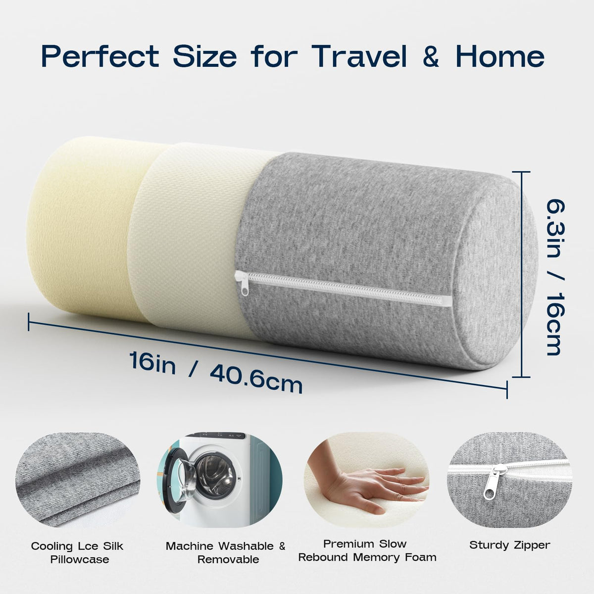 Neck Roll Cervical Pillow for Neck Pain Relief (Grey / Large - 6.0" H)