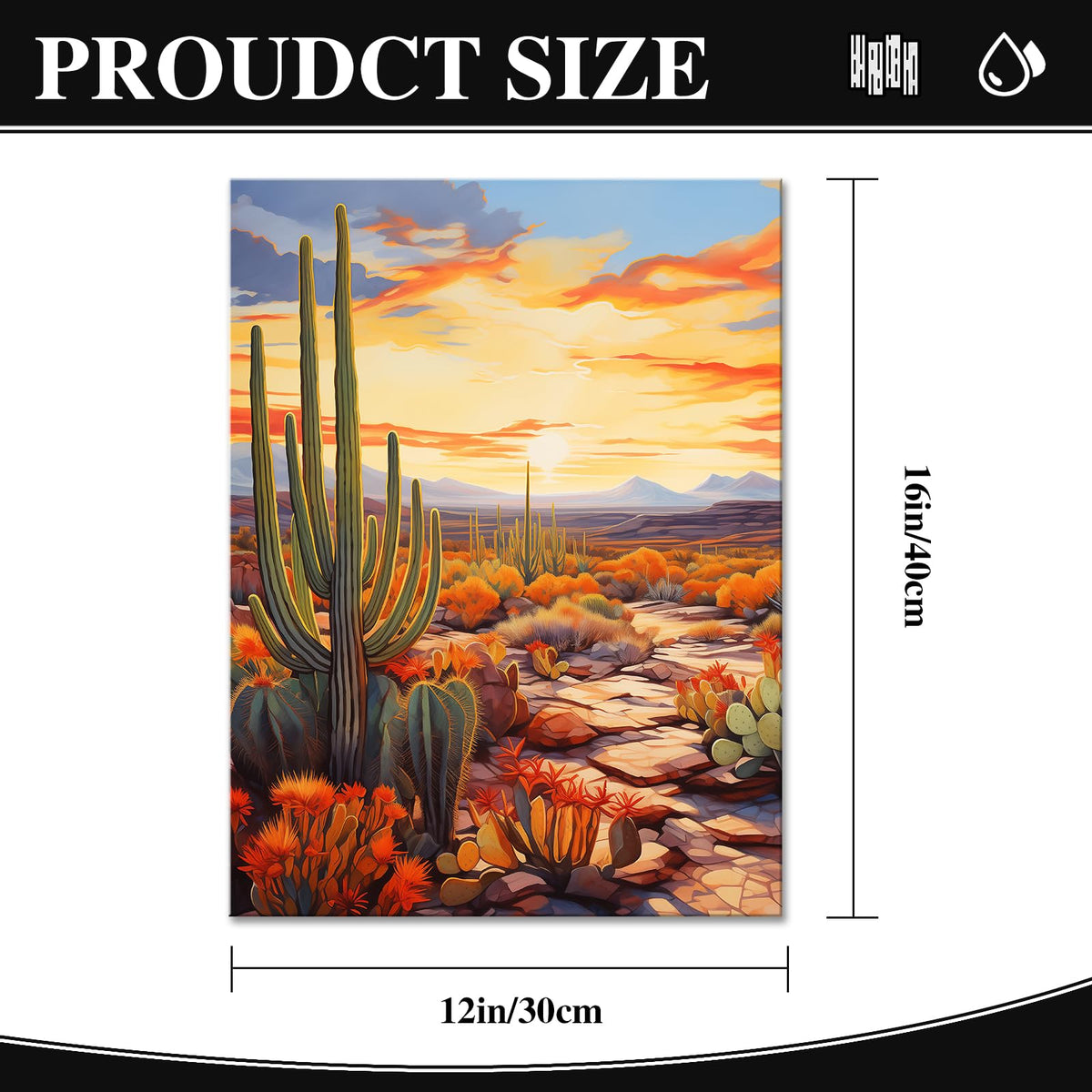 Cacti Canvas Wall Art Desert Decor Print Nursery Pictures Home Decor for Living Room Bedroom Wood Framed 12x16 Inches (16"L x 12"W / Desert)