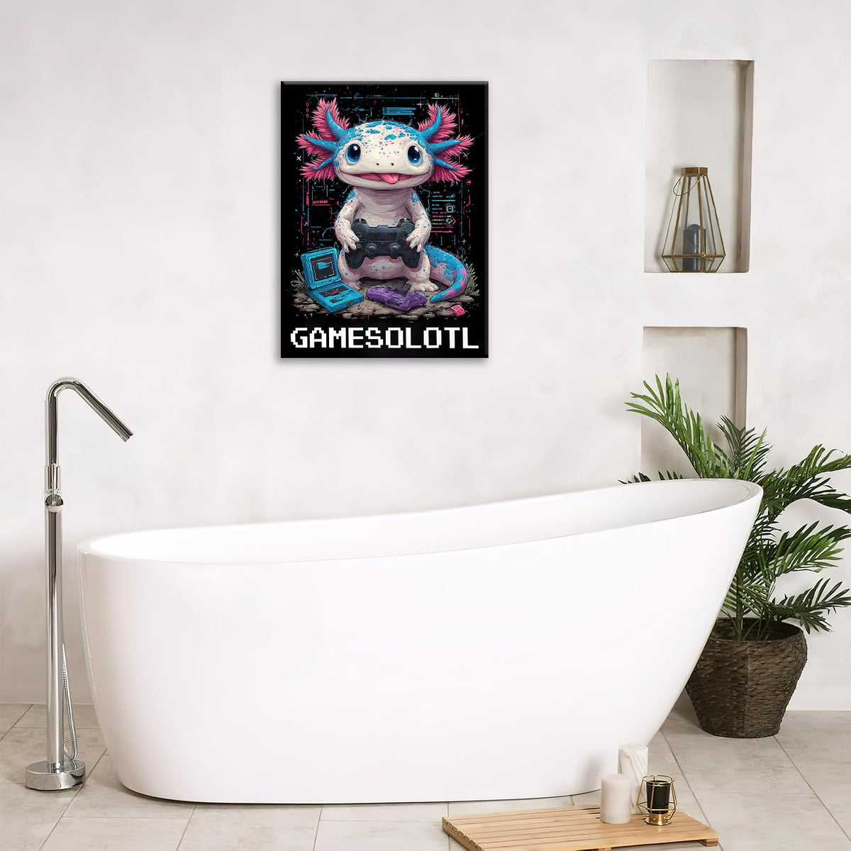 Axolotl Canvas Wall Art Game Animal Print Painting Framed ArtWork 12"x16" (Axolotl / 16"L x 12"W)
