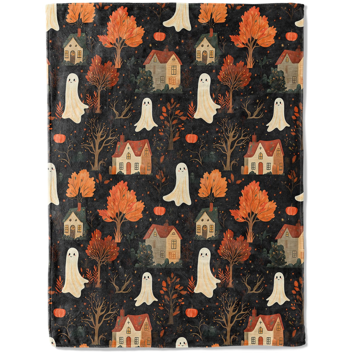 Spooky Ghost Village Flannel Blanket (40x50in / Ghost)