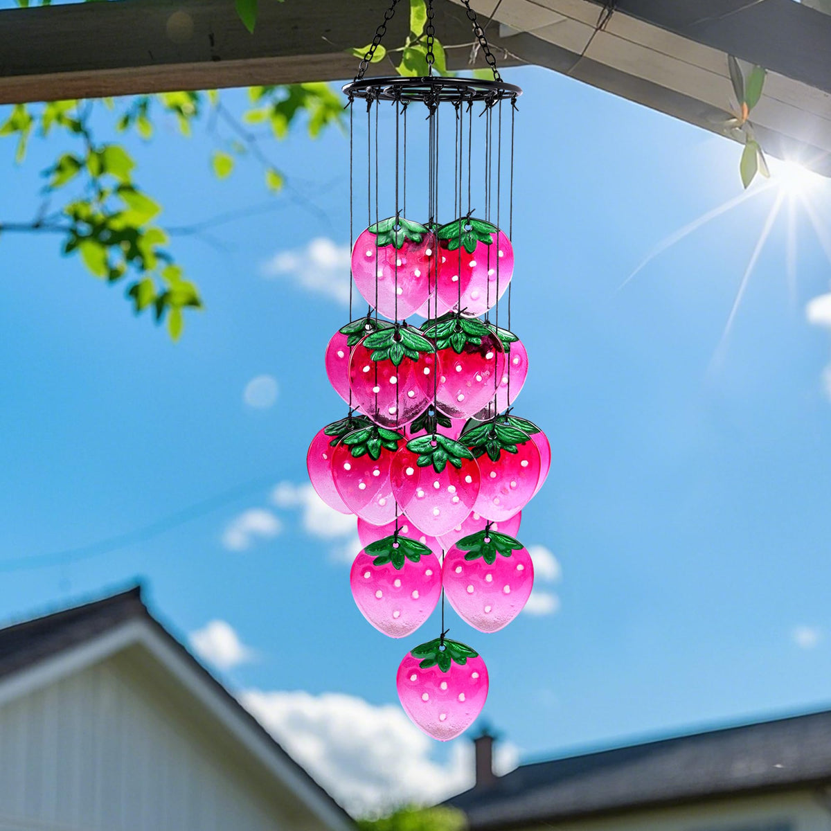 Glass Strawberry Wind Chimes (Pink(strawberry))