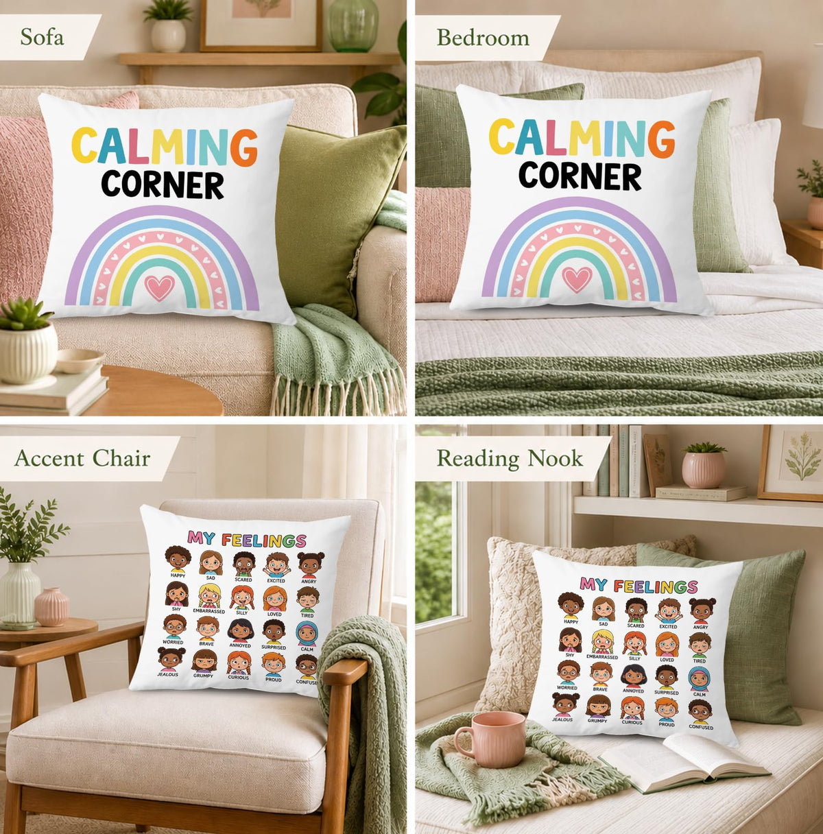 Boho Mental Health Classroom Calming Corner Throw Pillow Covers 18x18 Set of 2 (Qt-bz-mental Health-boho Mental Health)