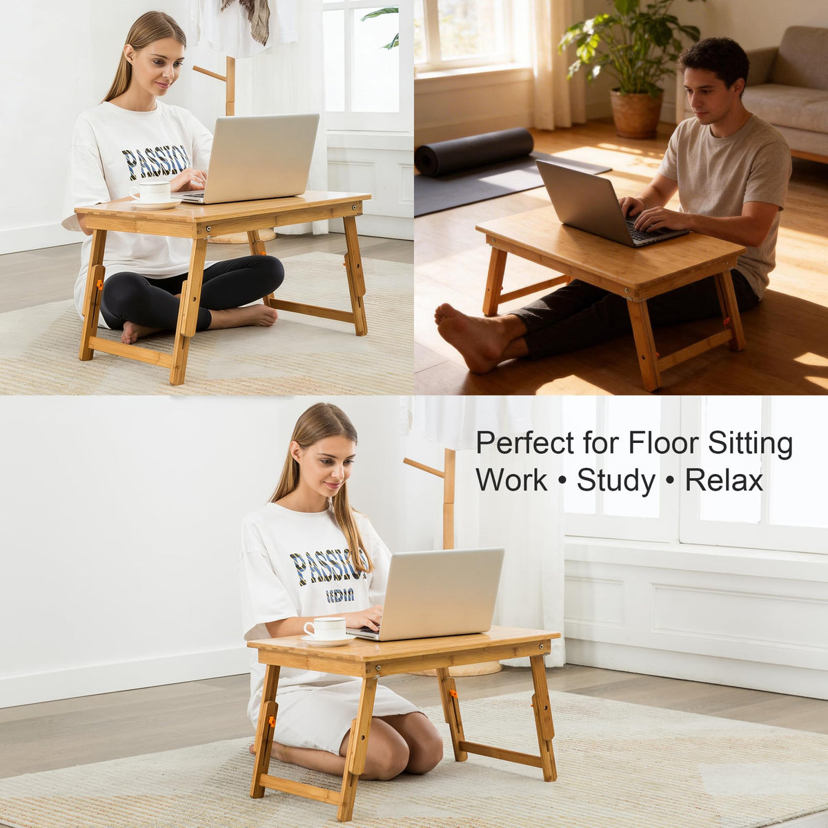 Large Floor Desk Foldable Table for Adults (Bamboo / 25.6 inch)
