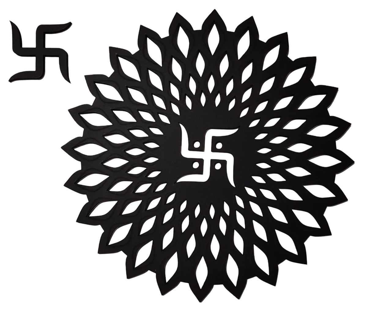 Black Round Decorative Wall Art Mdf Wooden Chakra For Temple (Marking -Black / 12"L x 12"W)