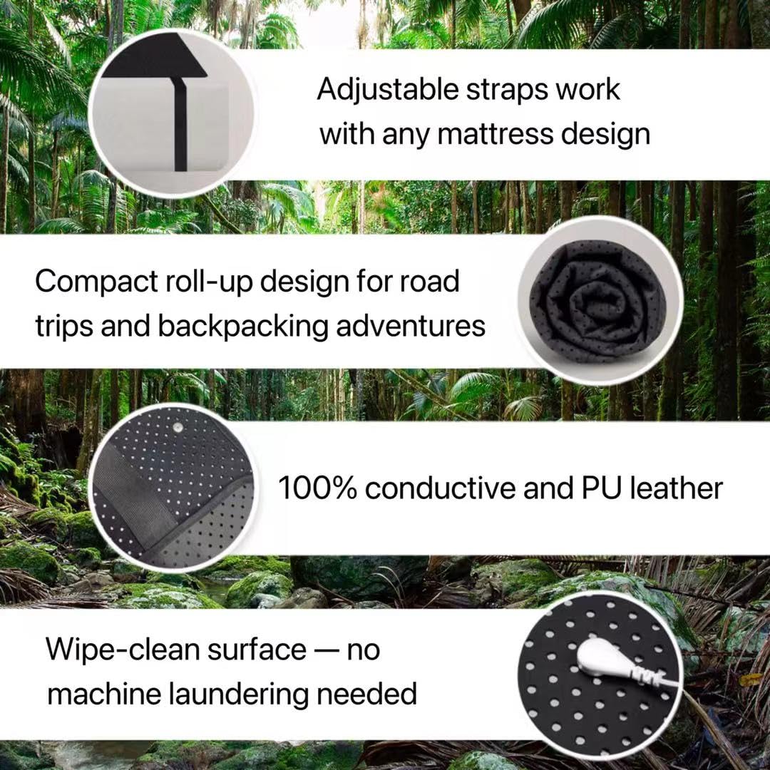 Grounding Mat for Bed King Size 78"×27" with Adjustable Straps (Black / King)