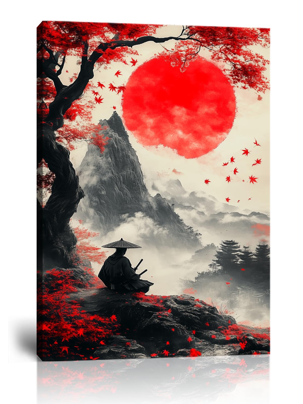 28x44 Inch Japanese Canvas Framed Wall Art (28"L x 44"W / Samurai21)