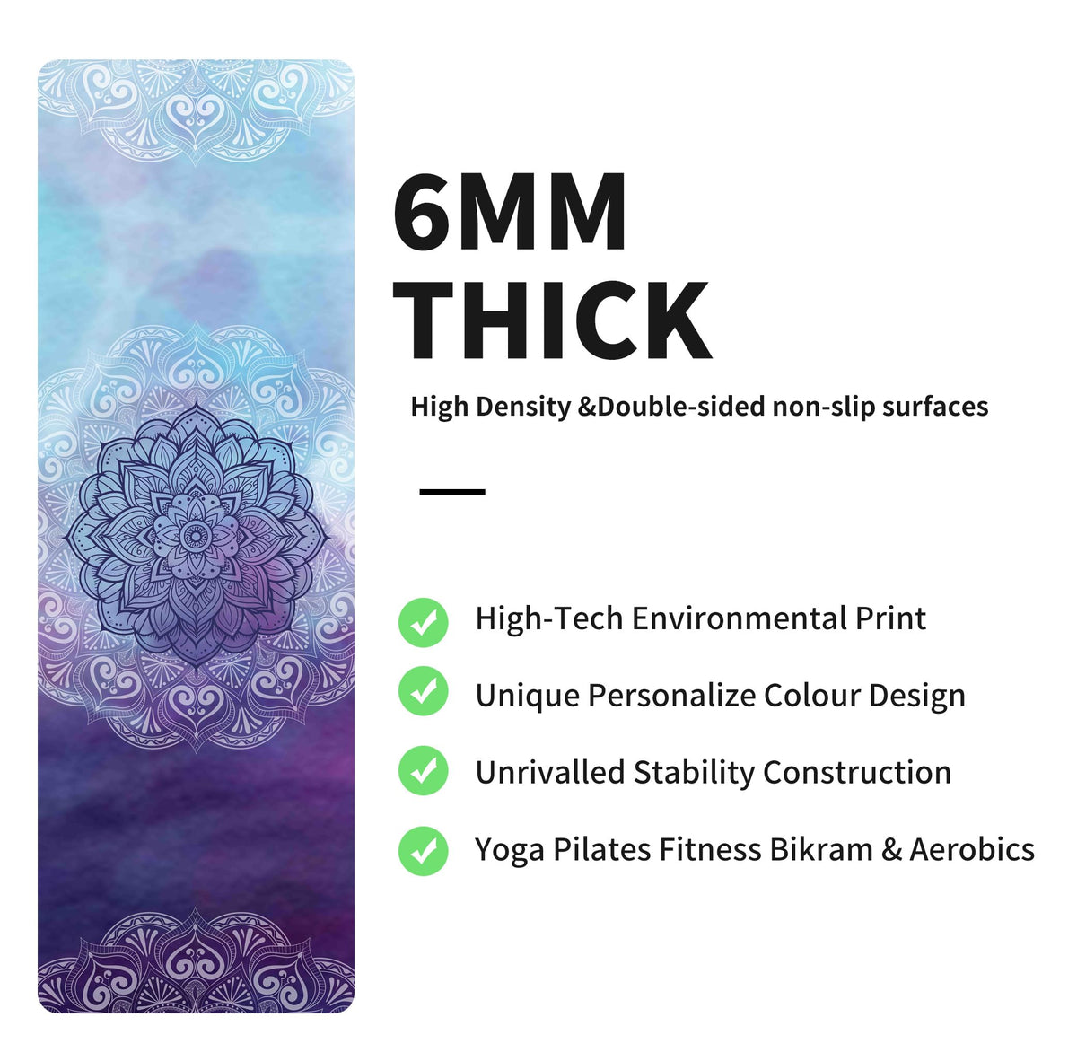 Yoga Mat Print Extra Thick TPE Non Slip Fitness Exercise Mat with Carrying Bag (ManTuoLuo2)