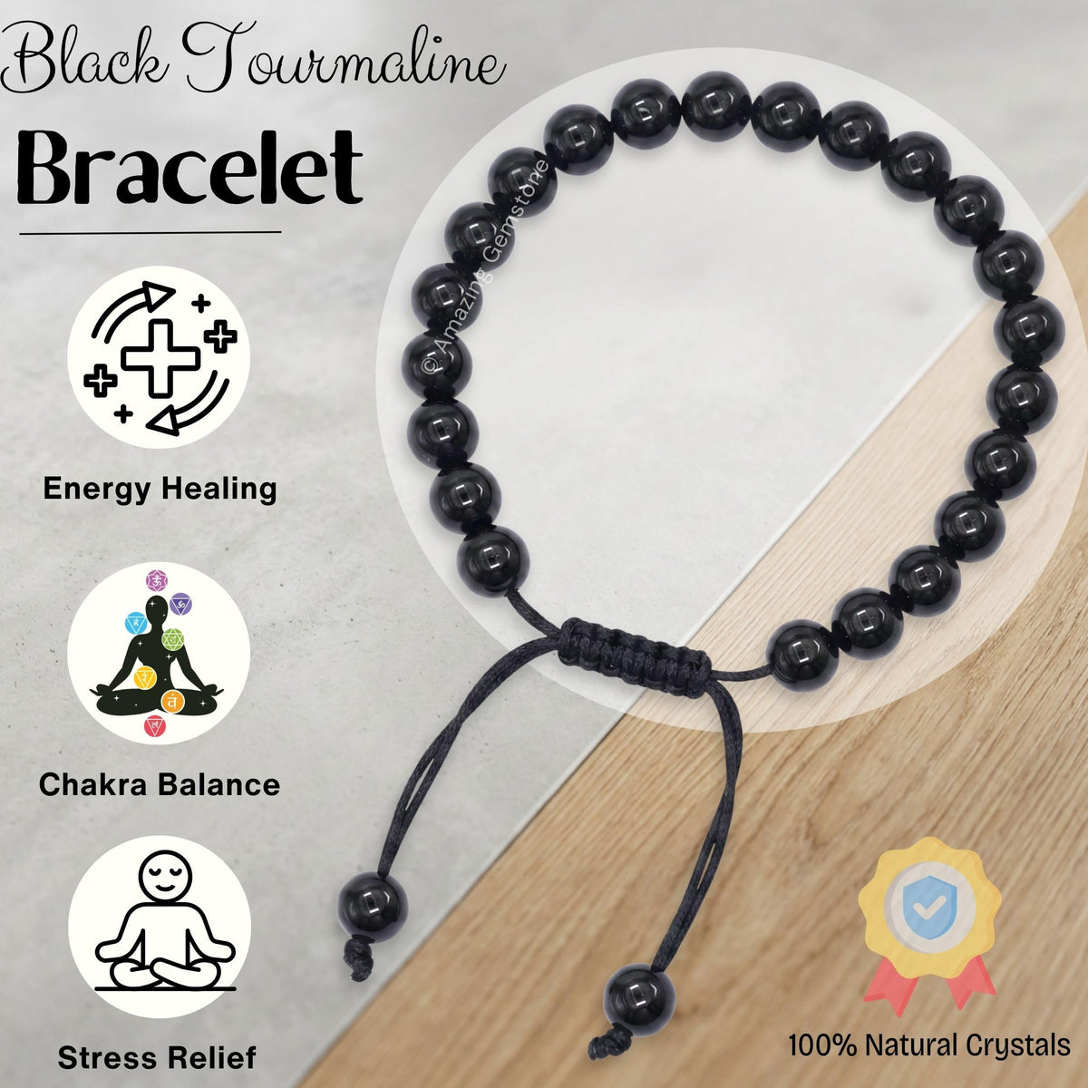 Black Tourmaline Bracelet for Women Men's Gifts (Black Tourmaline)