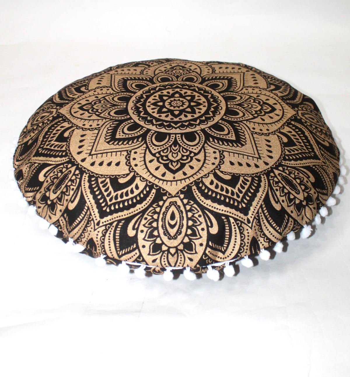 32" in Round Mandala Floor Pillow Cushion Cover Seating Throw Cover Hippie Decorative Bohemian Ottoman Poufs Pillow Cover Cases Boho Cotton Living Yoga Home Décor Room (Black Gold Flower)